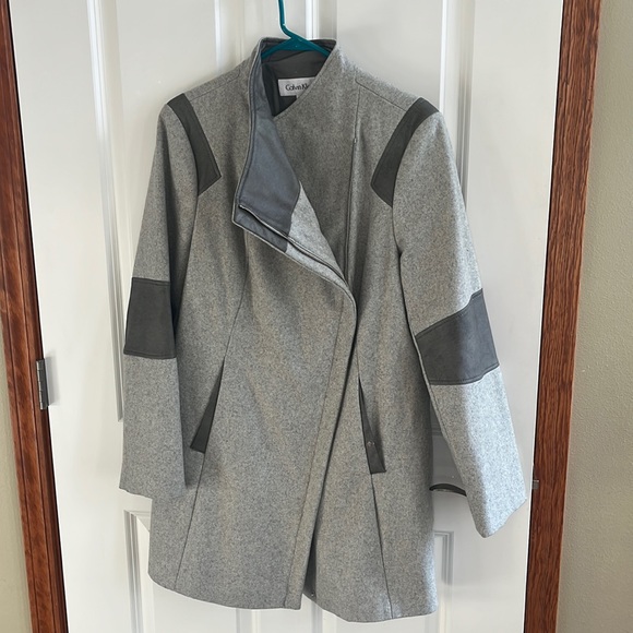 Calvin Klein wool coat with leather trim - Picture 1 of 7